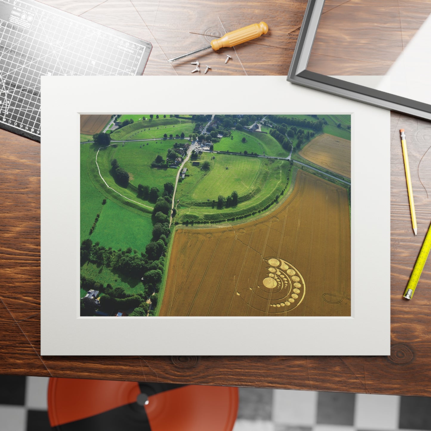North East field in Avebury Crop Circle – 2012 | Fine Art Print with Passepartout Paper Frame