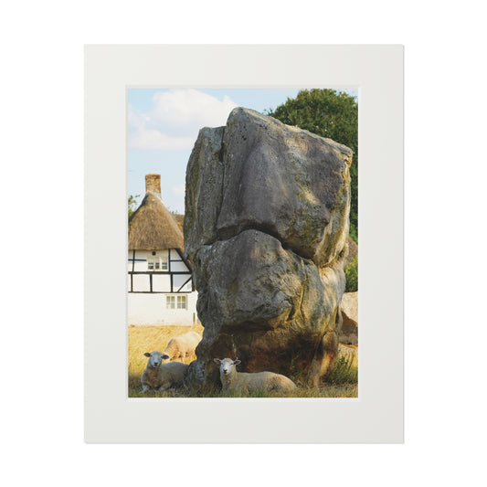 Sheep relaxing by the stones - Avebury | Fine Art Print with Passepartout Paper Frame
