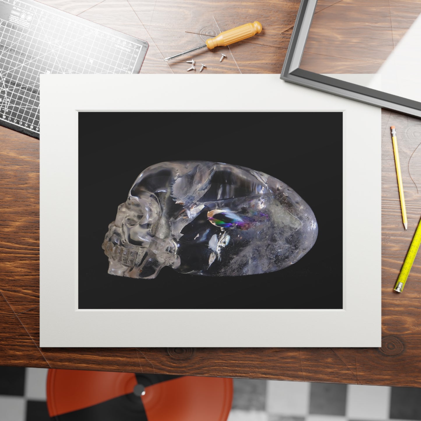 Rainbow Quarts Skull - Fine Art Print and Passepartout Paper Frame