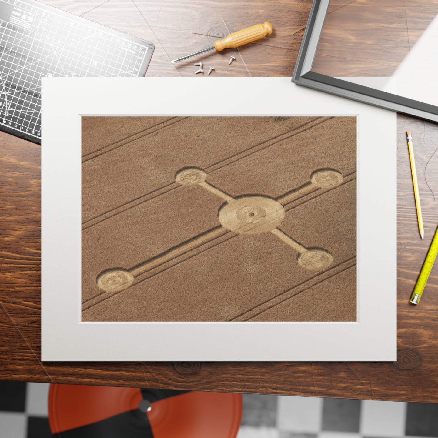 Lurkeley Hill Crop Circle - 2010 | Fine Art Print with Passepartout Paper Frame