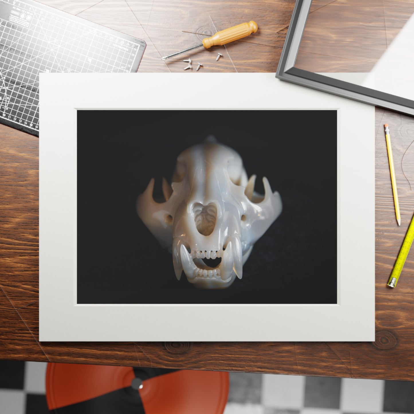 Agate Jaguar Skull - Fine Art Print and Passepartout Paper Frame