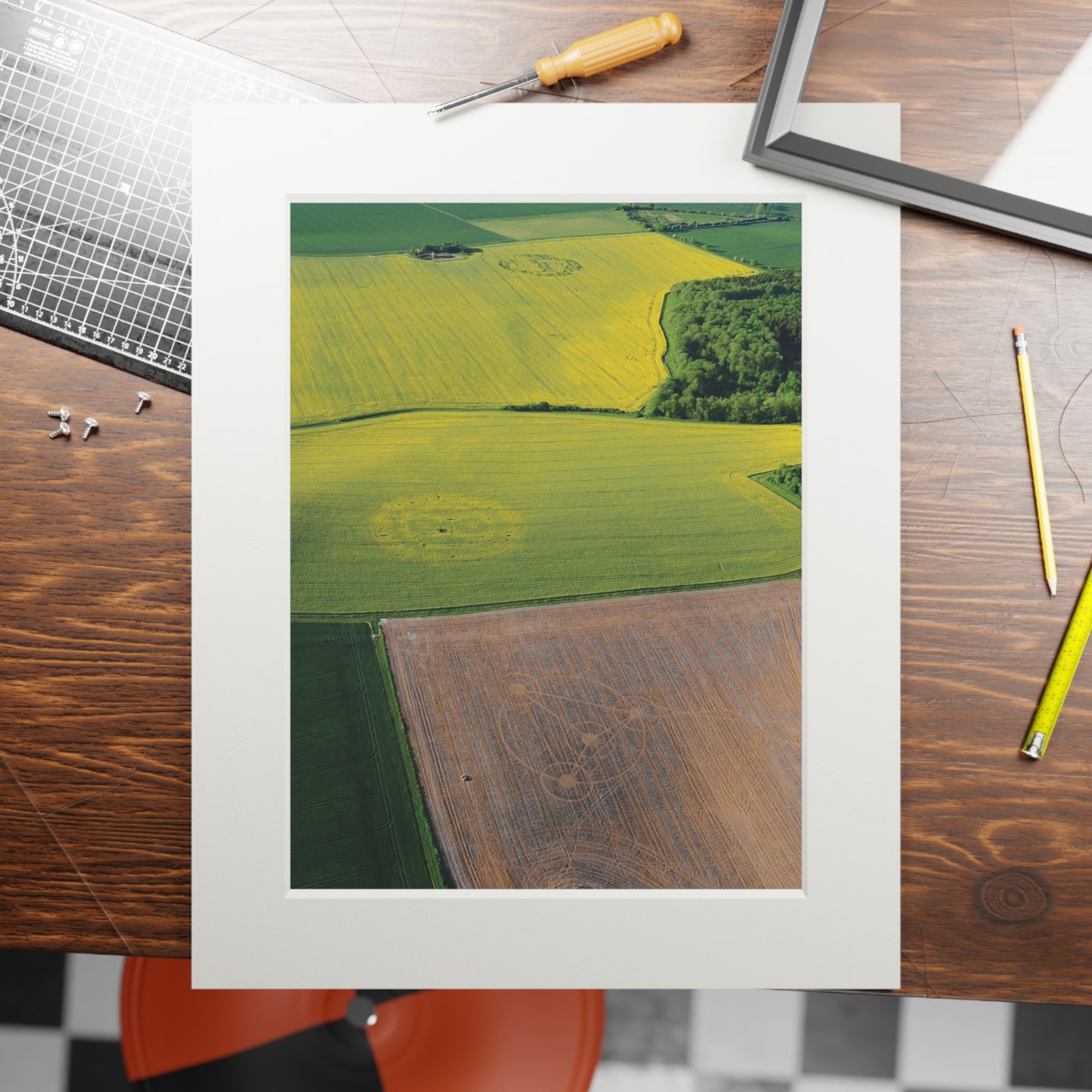 Woodborough Hill, Three Phantom Crop Circles – 2010 | Fine Art Print with Passepartout Paper Frame