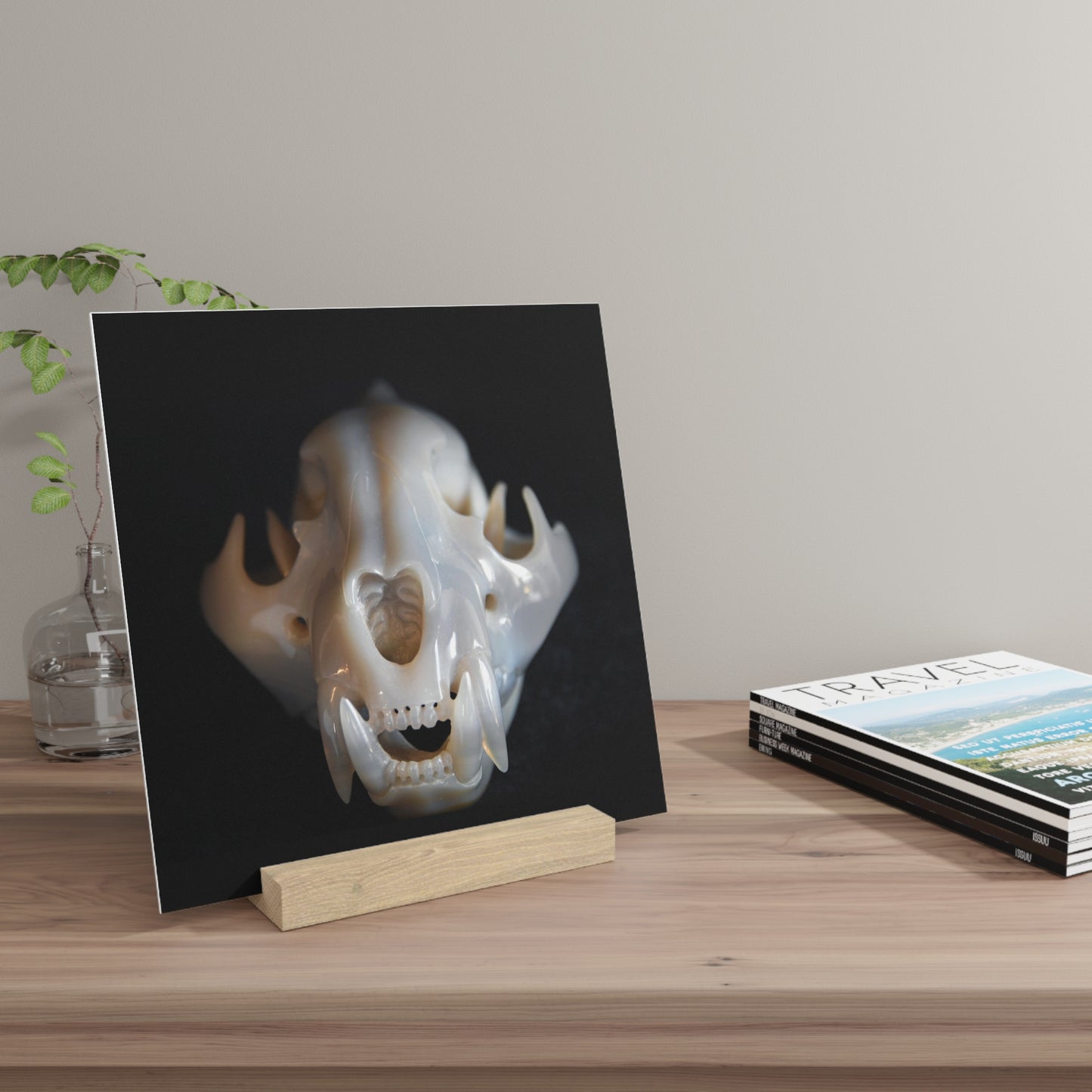 Agate Jaguar Skull - Print with Wooden Stand