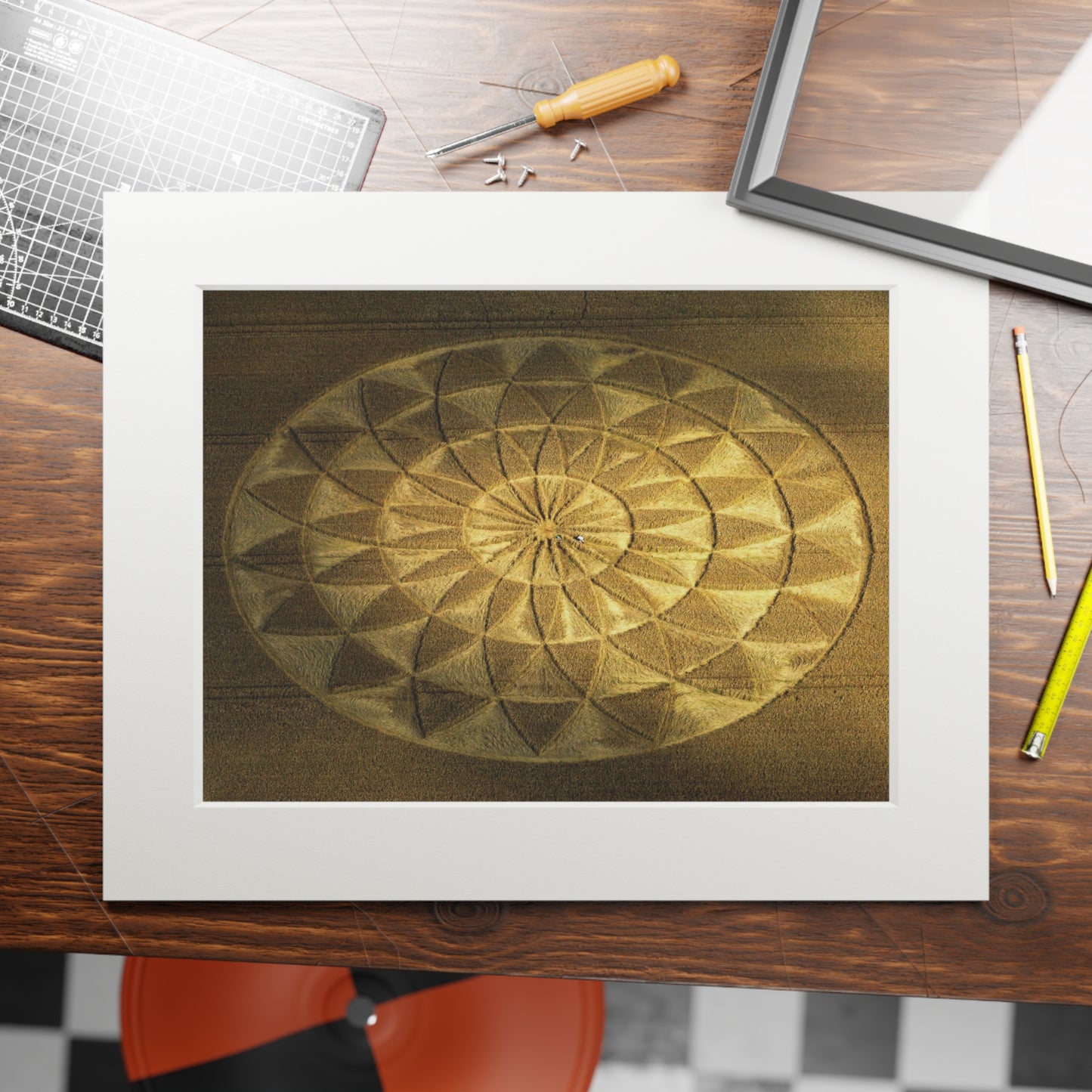 Martinsell Hill Crop Circle - 2007 | Fine Art Print with Passepartout Paper Frame