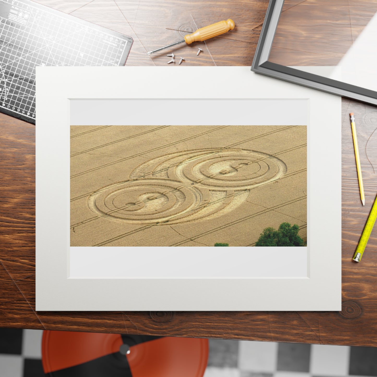 Yin Yang Crop Circle - 2009| Fine Art Print with Passepartout Paper Frame