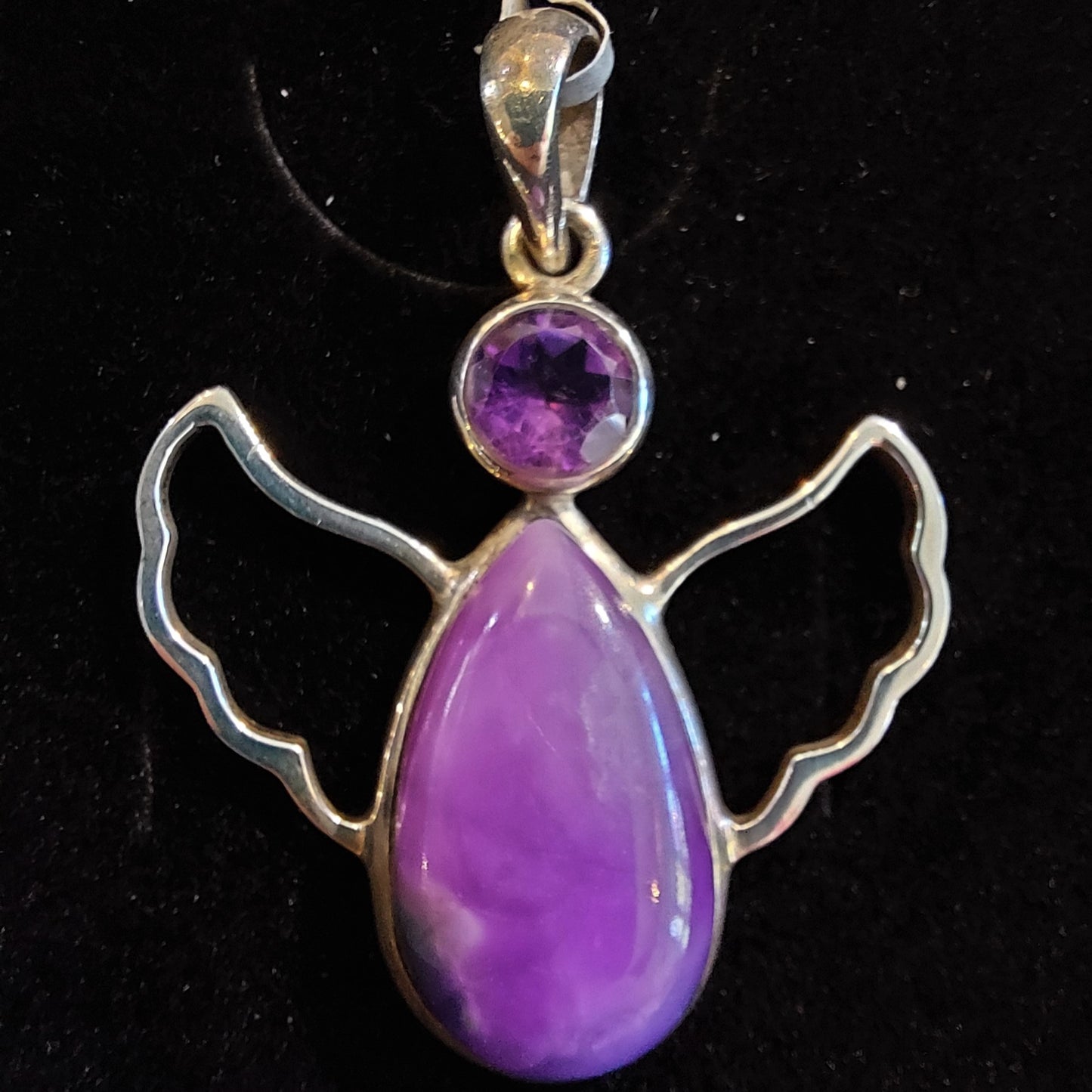 Silver Angel Pendant - Amethyst & Sugilite