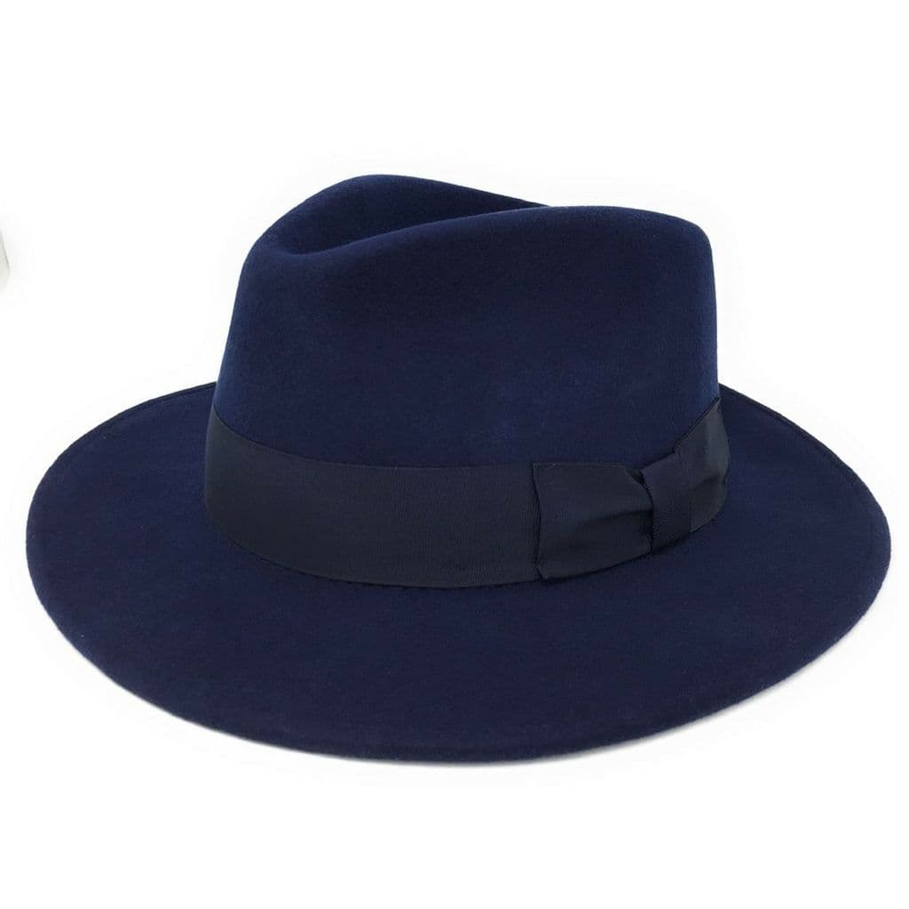 Crushable Wool Fedora Hat - Navy