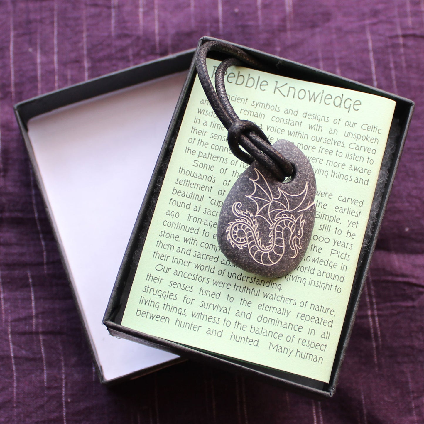 Pictish Pebble Pendant - Dragon (Round) (C18)
