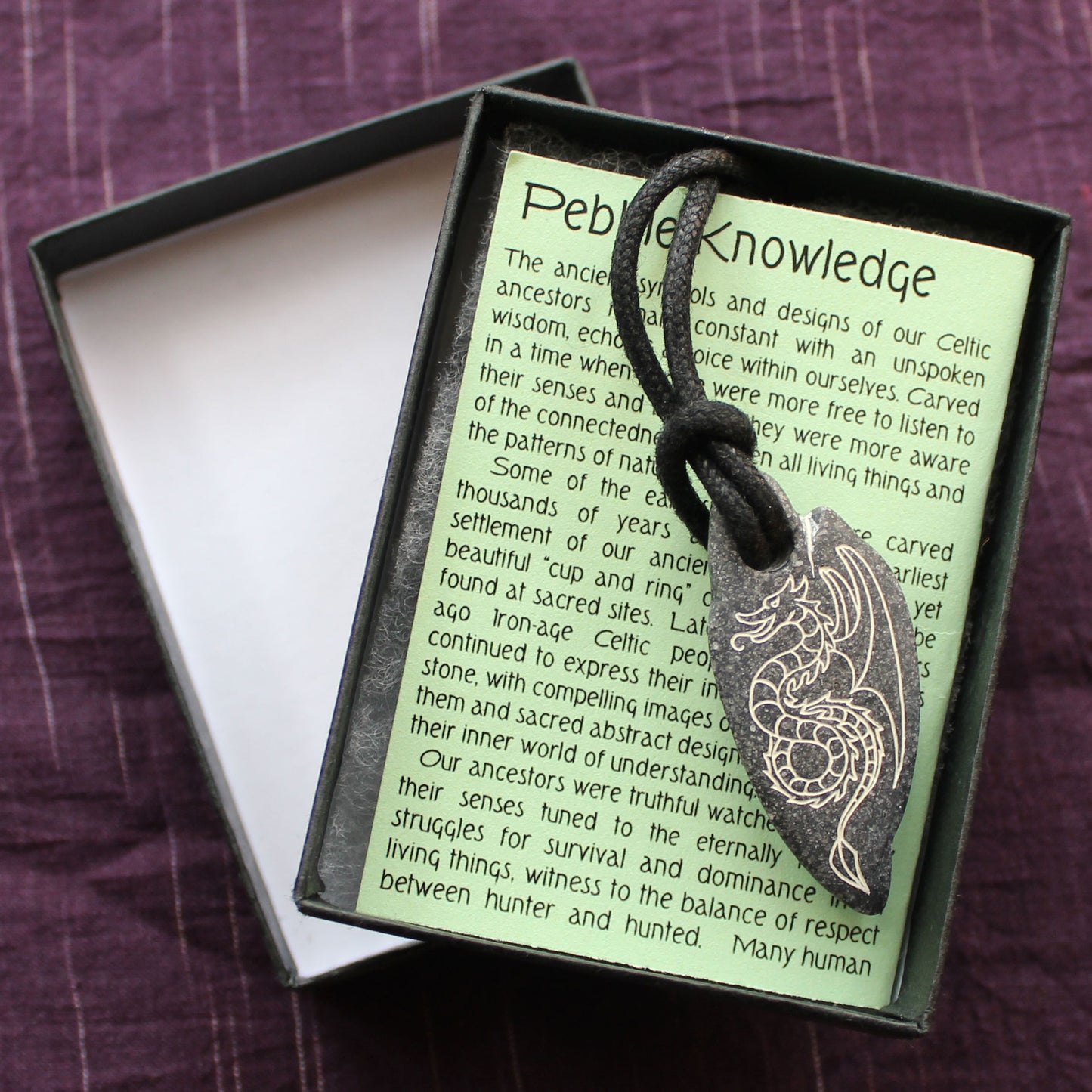 Pictish Pebble Pendant - Dragon (Pointed) (C19)