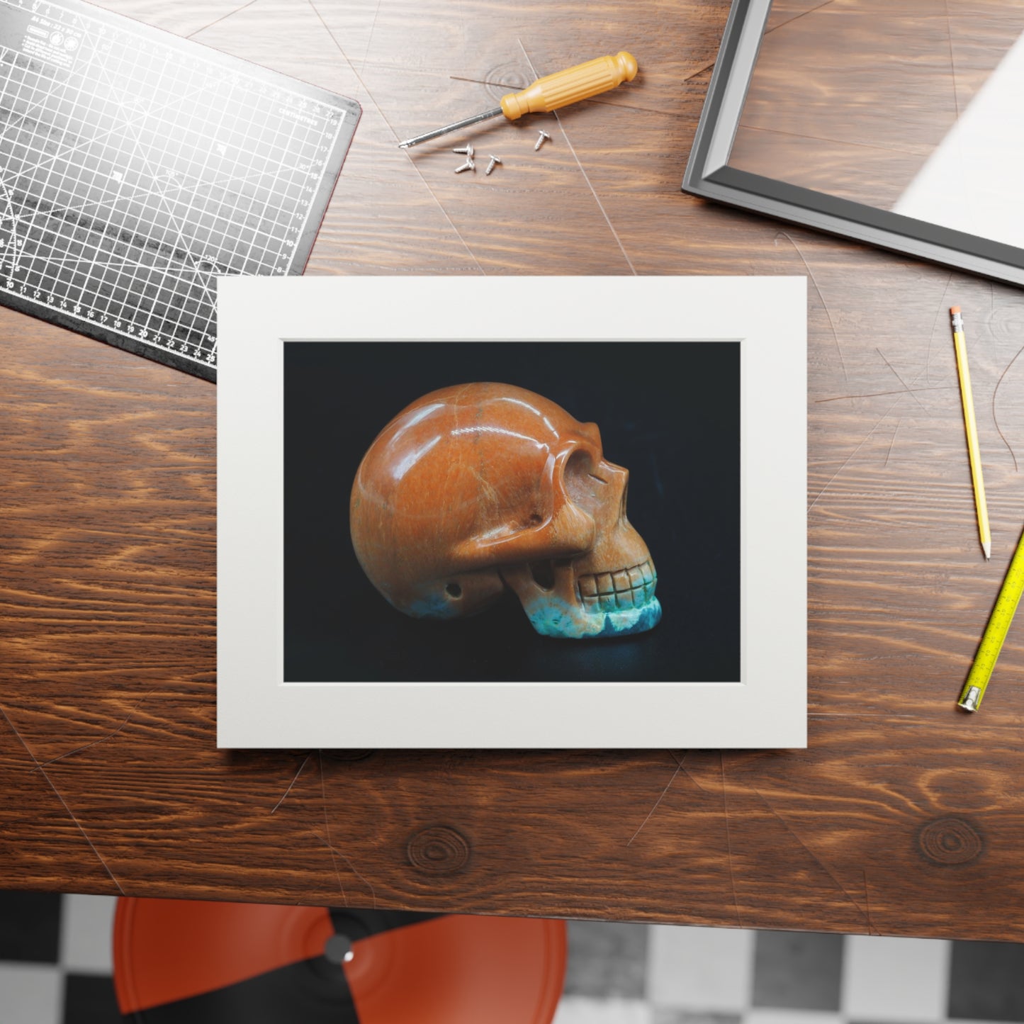 Sedona Jasper Skull  -  Fine Art Print and Passepartout Paper Frame