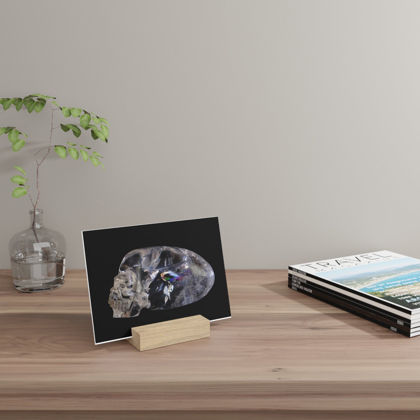 Rainbow Quartz Skull - Print with Wooden Stand