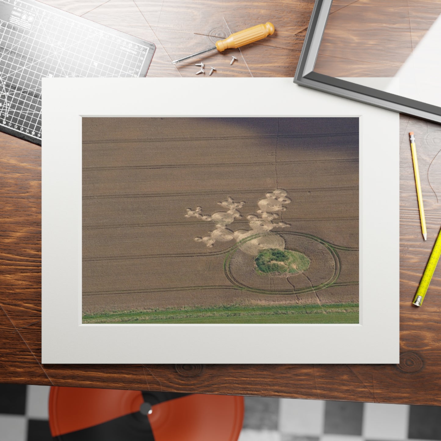Hinton Down Crop Circle - 2007 | Fine Art Print with Passepartout Paper Frame