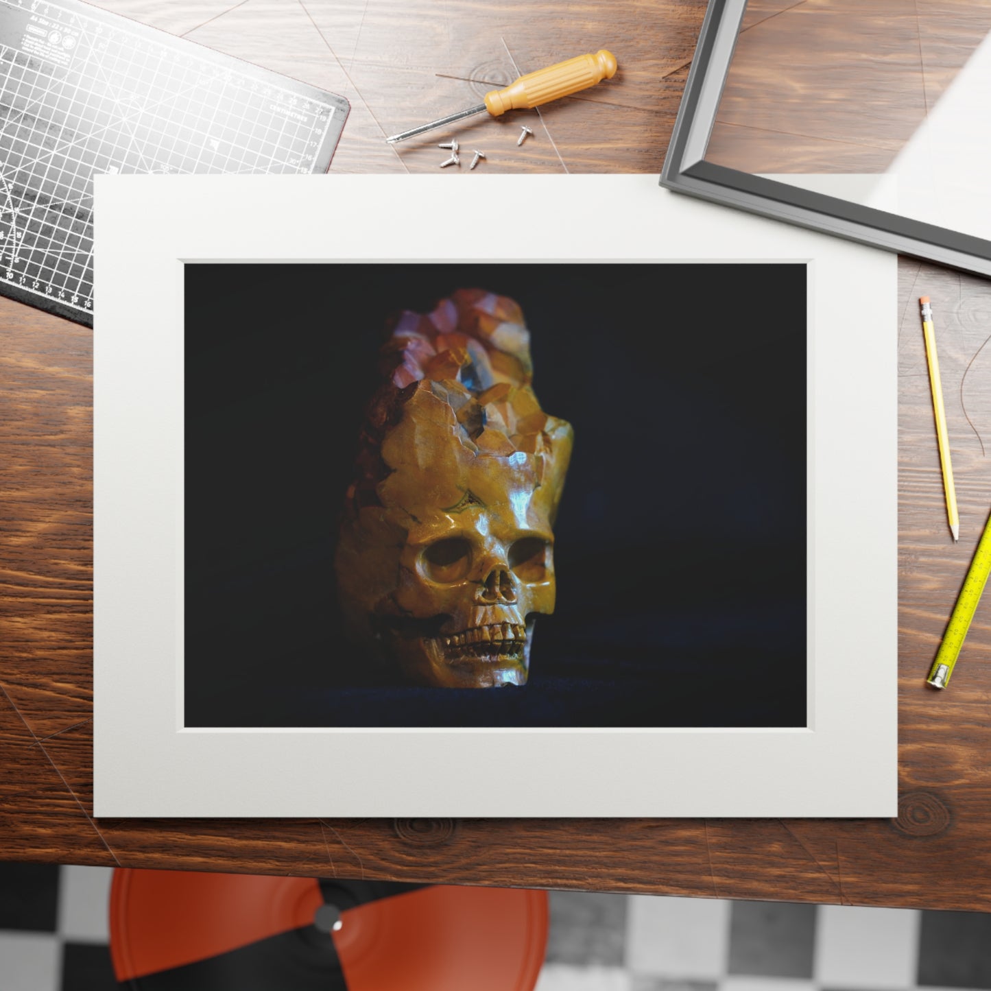 Mookaite Skull  -  Fine Art Print and Passepartout Paper Frame
