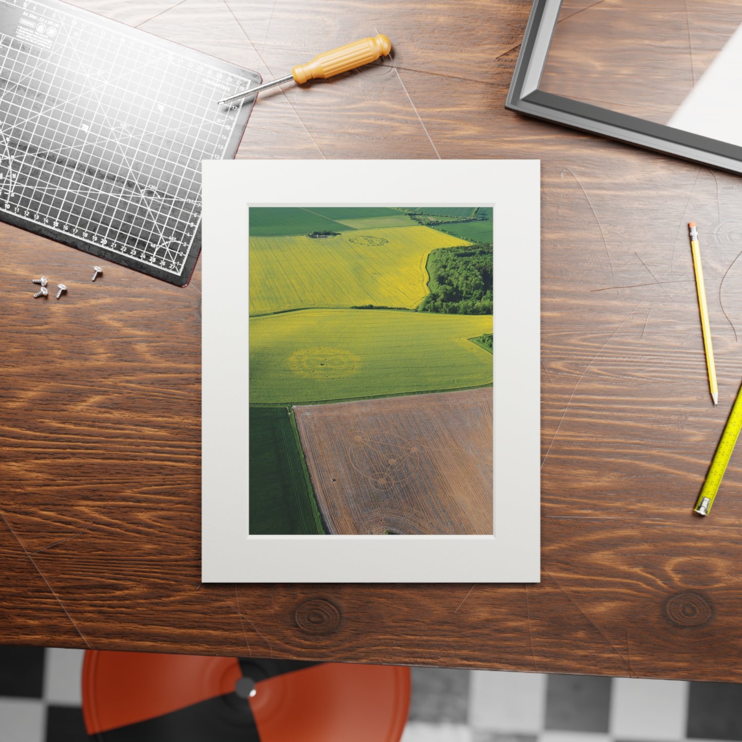 Woodborough Hill, Three Phantom Crop Circles – 2010 | Fine Art Print with Passepartout Paper Frame