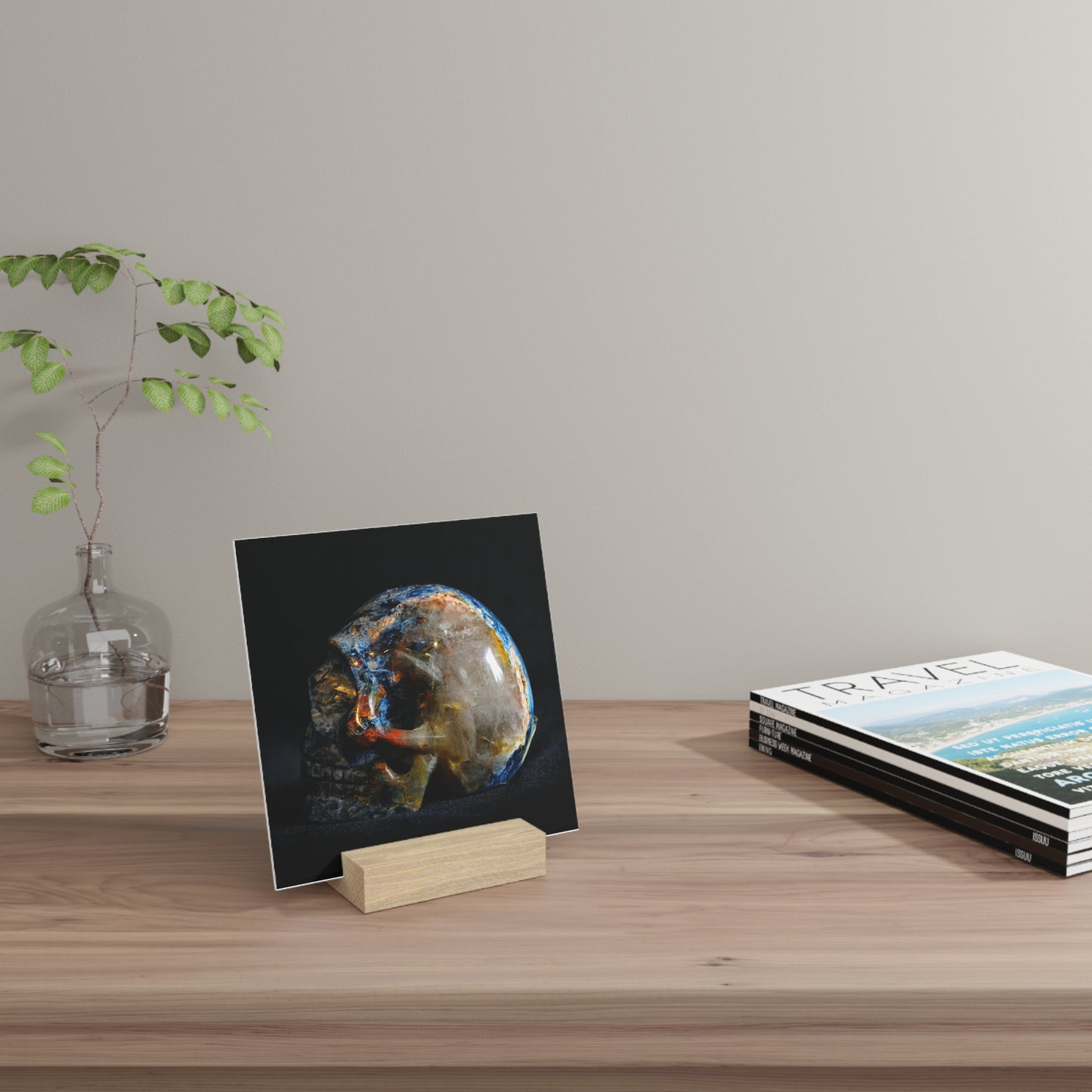 Pietersite Skull - Print with Wooden Stand