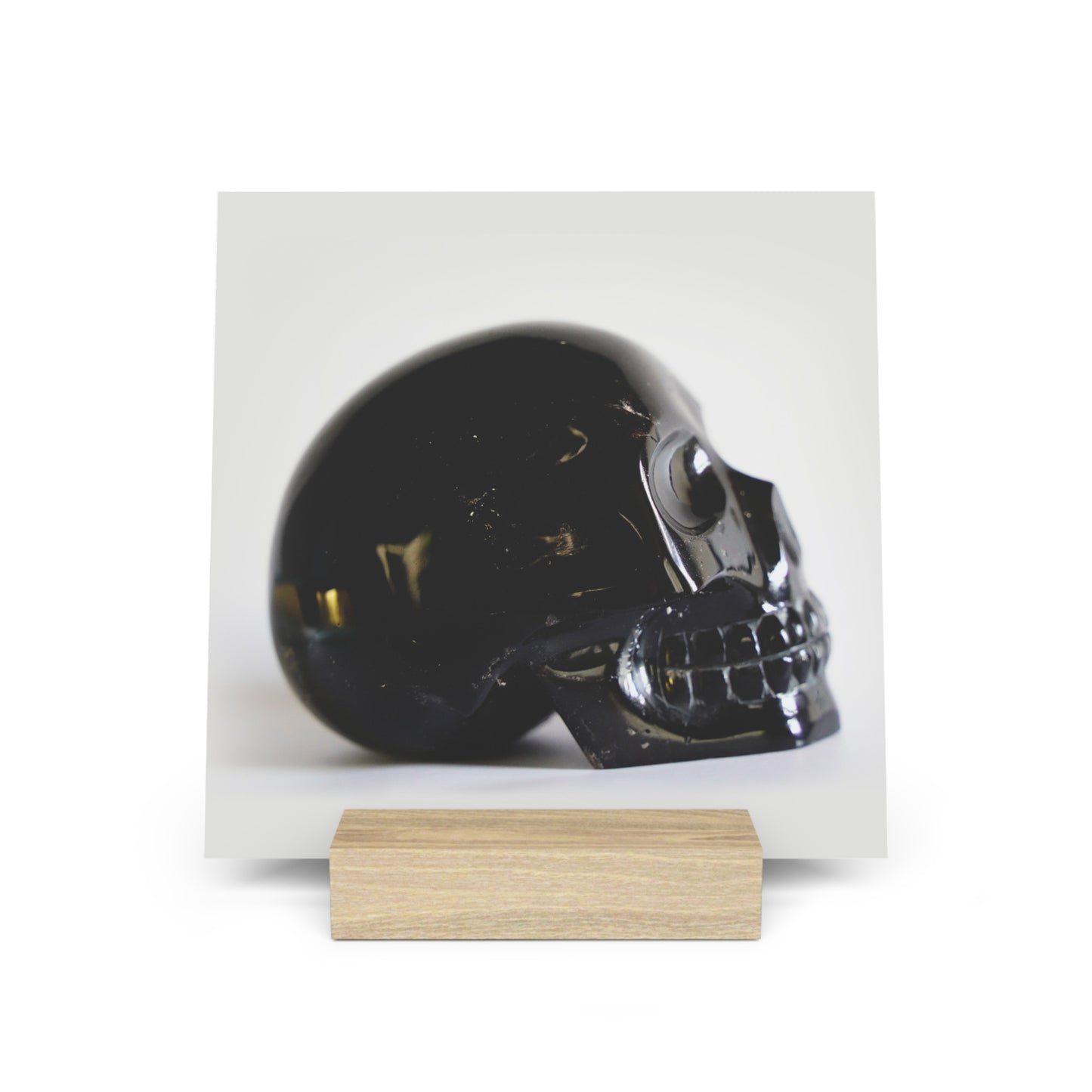 Black Quartz Skull - Print with Wooden Stand