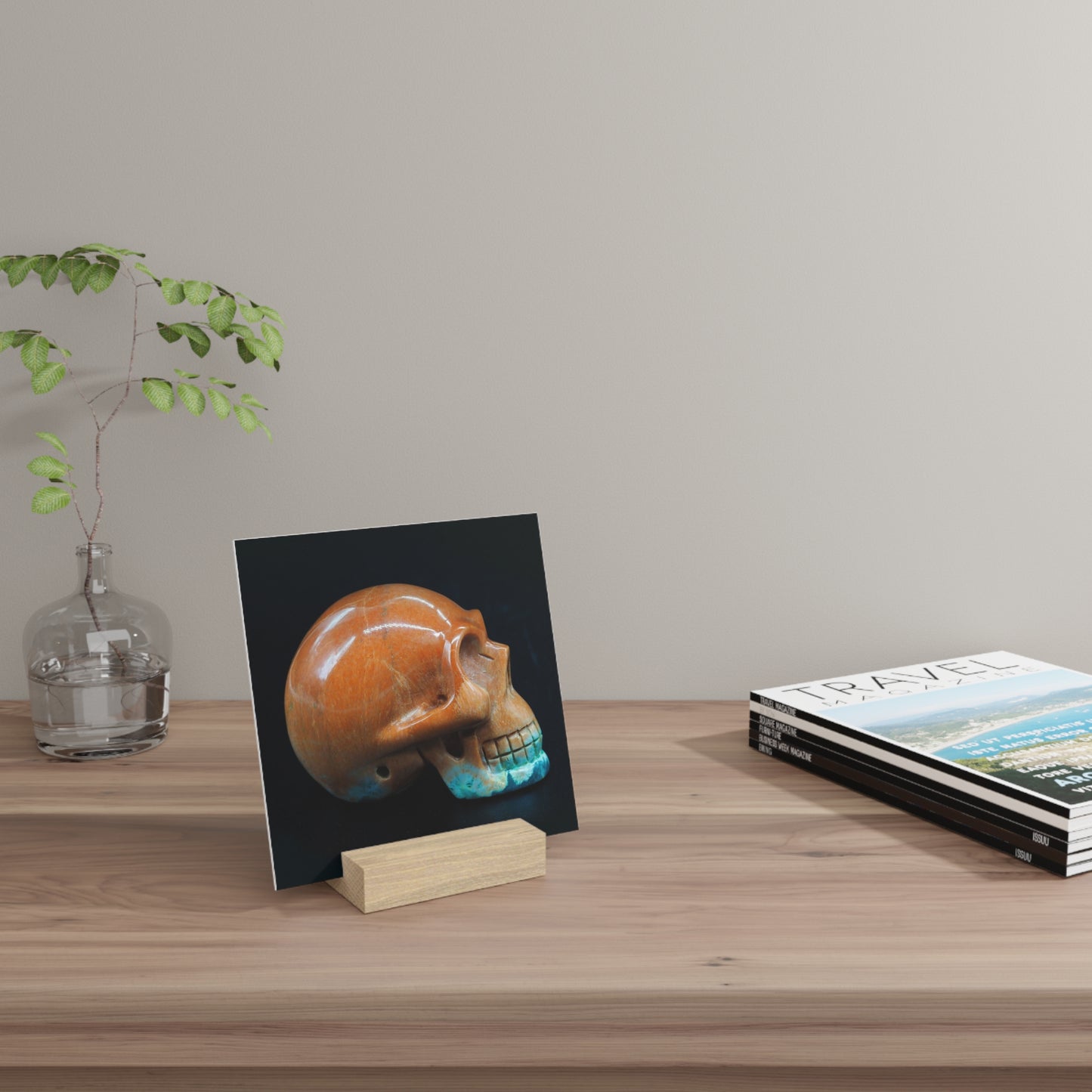 Sedona Jasper Skull - Print with Wooden Stand