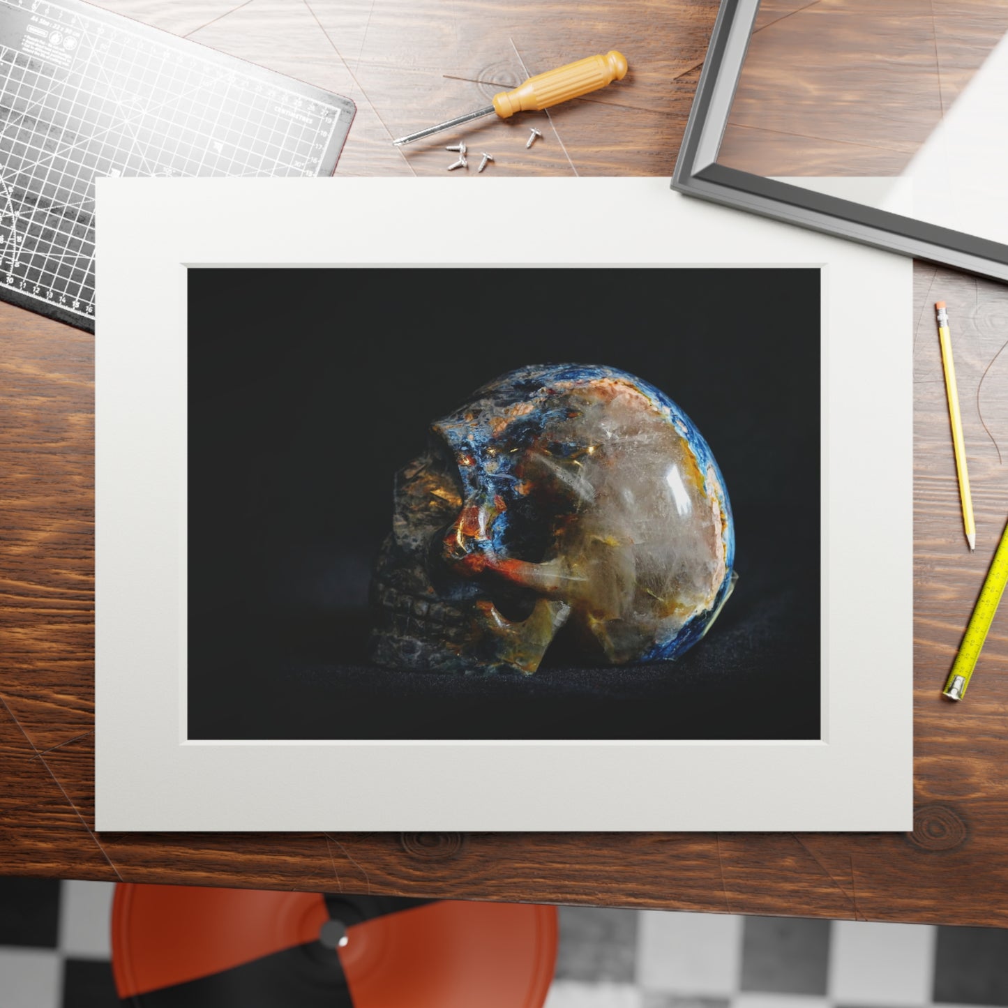Pietersite Skull - Fine Art Print and Passepartout Paper Frame