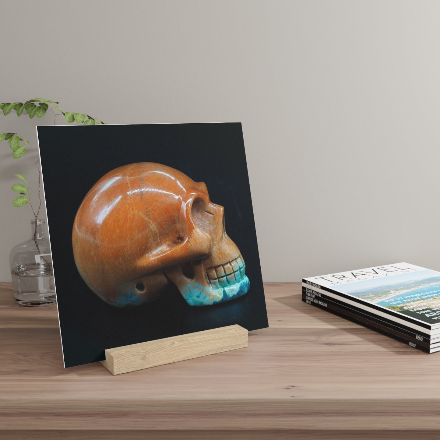 Sedona Jasper Skull - Print with Wooden Stand