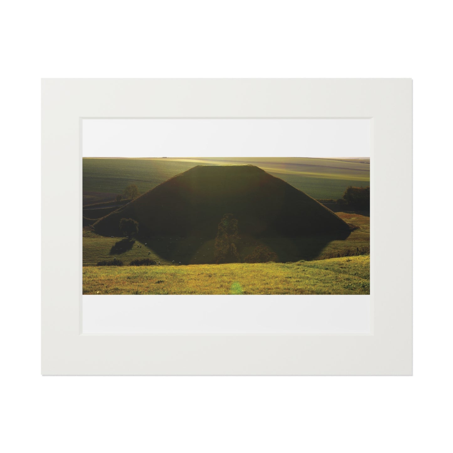 Silbury Hill in the sunshine | Fine Art Print with Passepartout Paper Frame