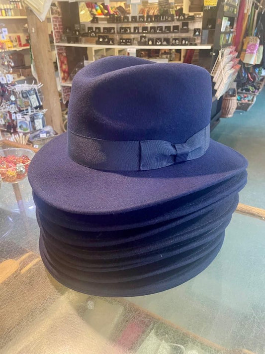 Crushable Wool Fedora Hat - Navy