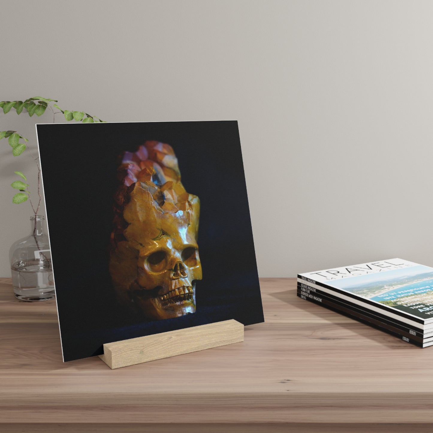 Mookaite Skull - Print with Wooden Stand