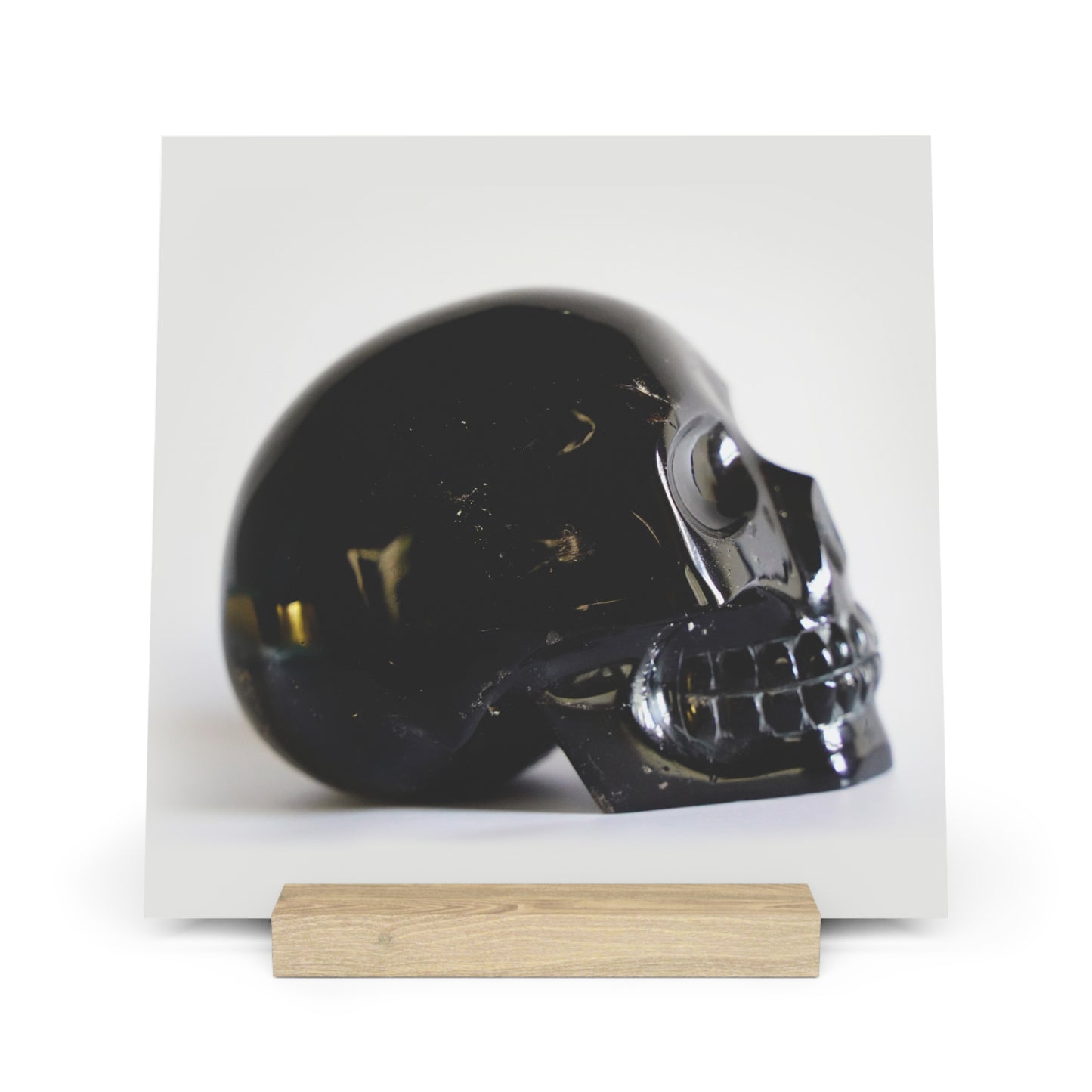 Black Quartz Skull - Print with Wooden Stand
