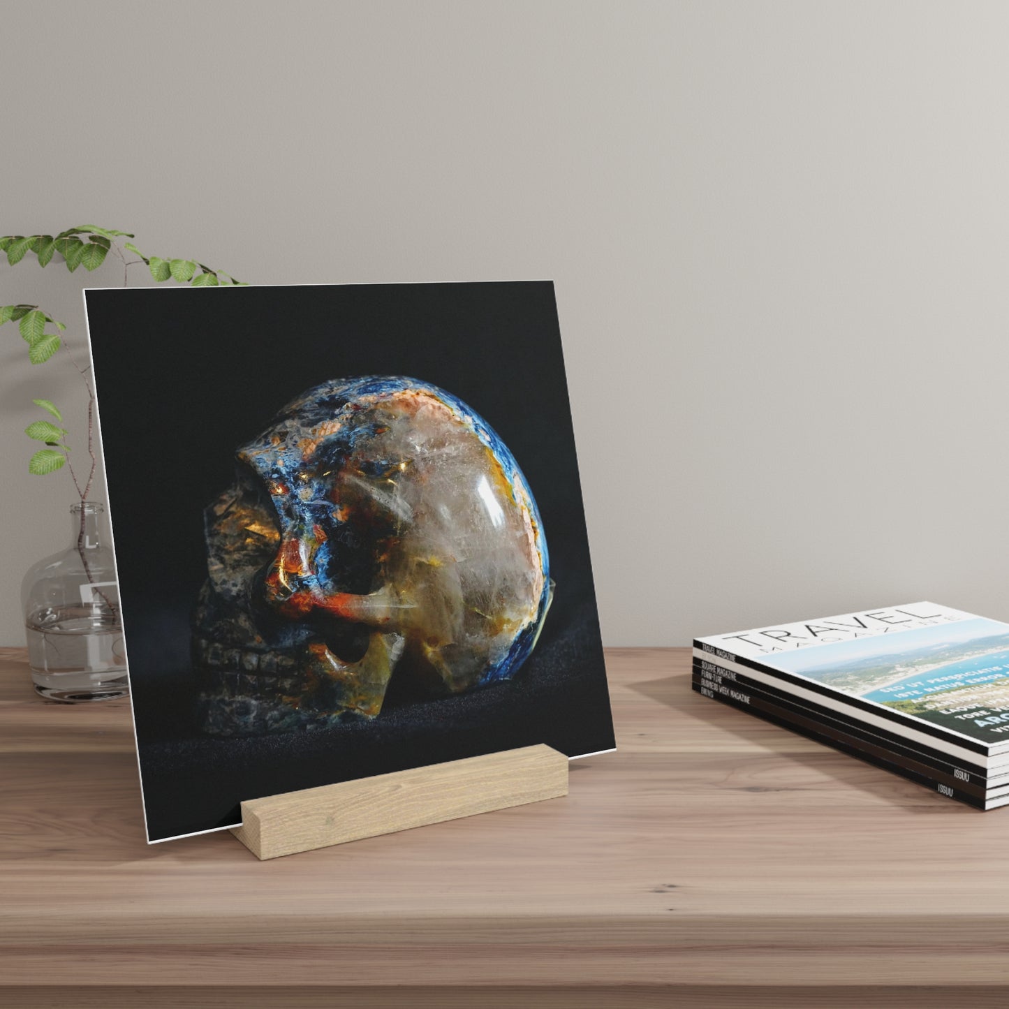 Pietersite Skull - Print with Wooden Stand