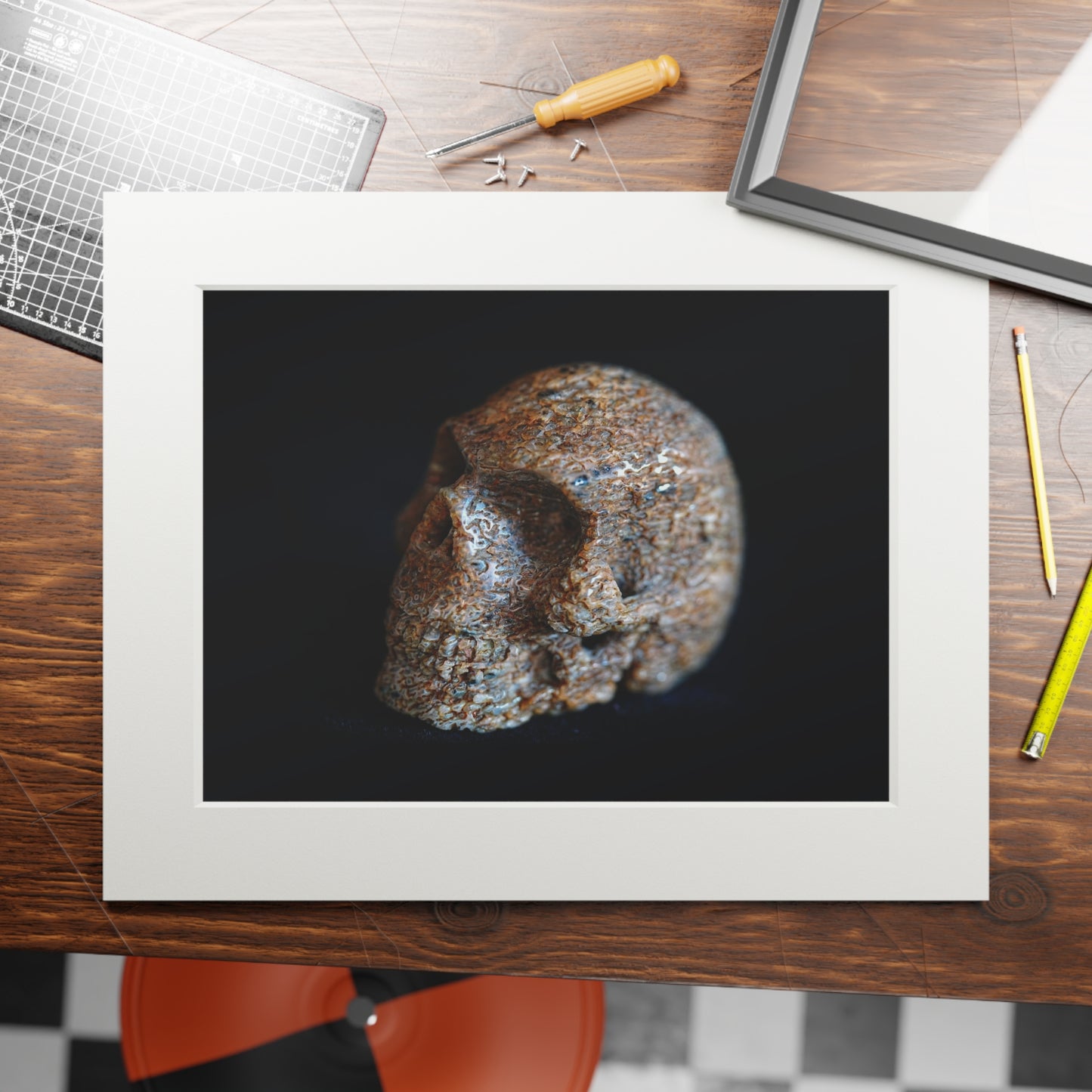 Whale Bone Skull  -  Fine Art Print and Passepartout Paper Frame