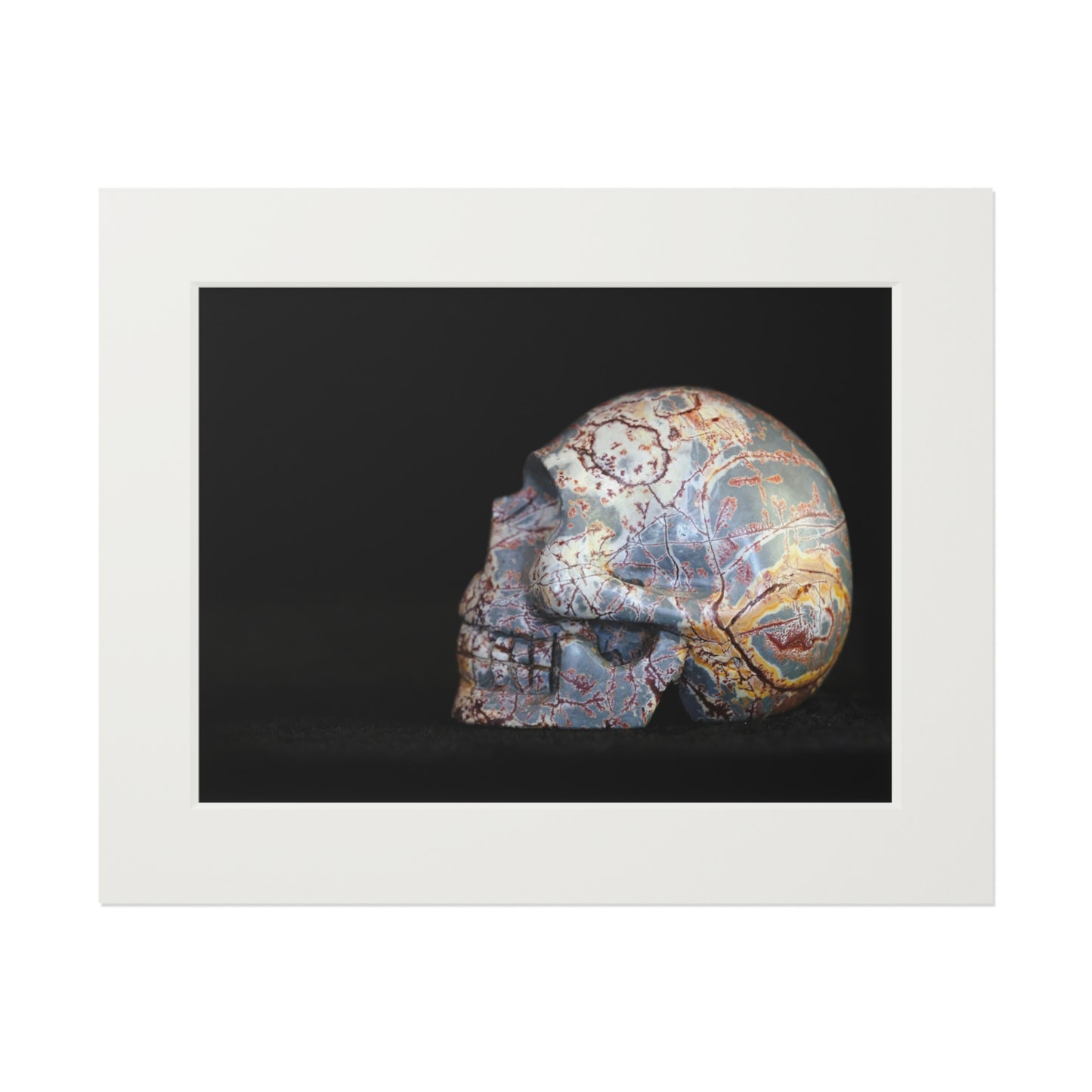 Dendritic Mirror Skull  -  Fine Art Print and Passepartout Paper Frame