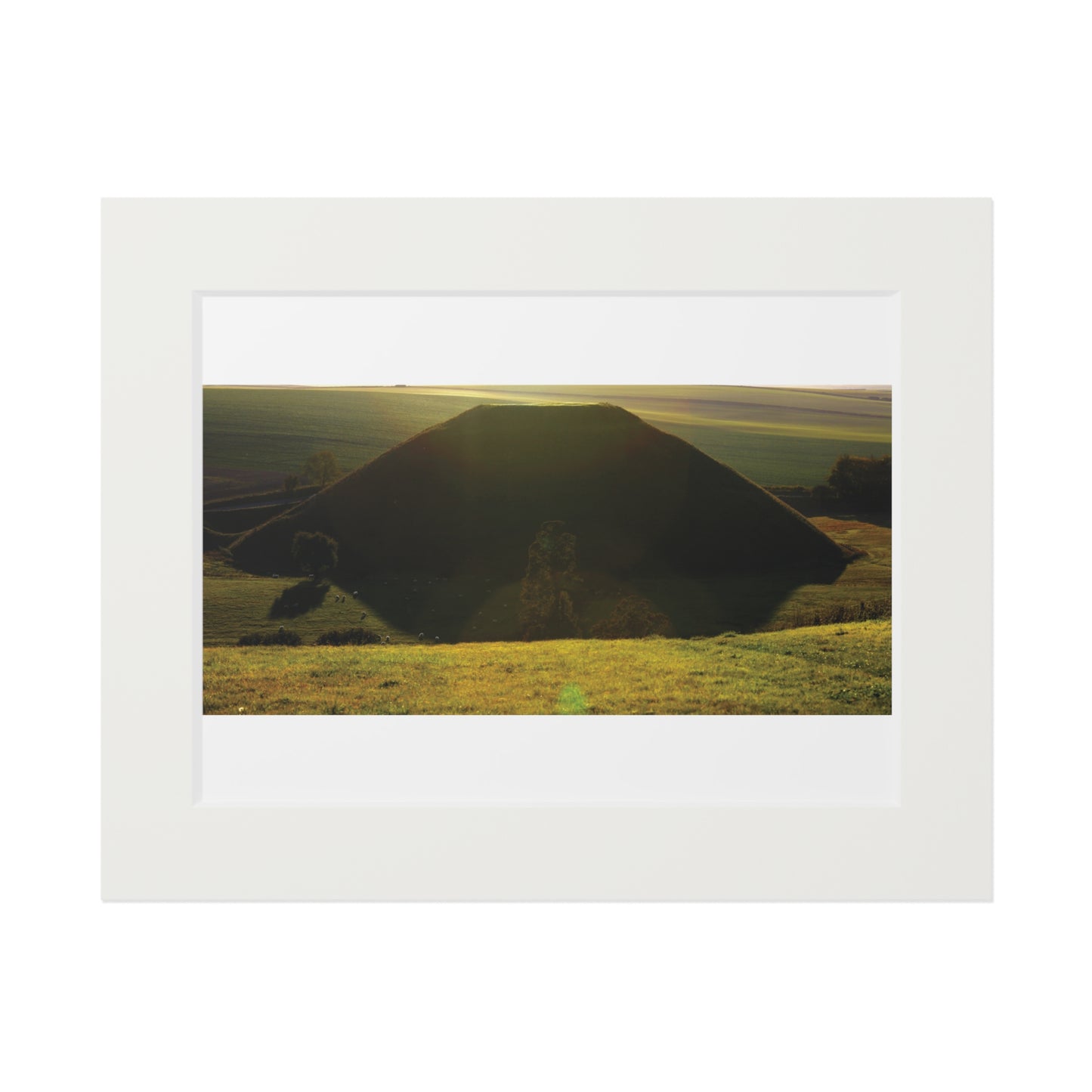 Silbury Hill in the sunshine | Fine Art Print with Passepartout Paper Frame