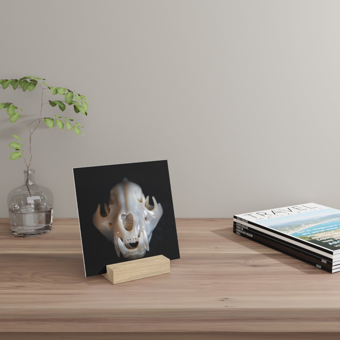 Agate Jaguar Skull - Print with Wooden Stand