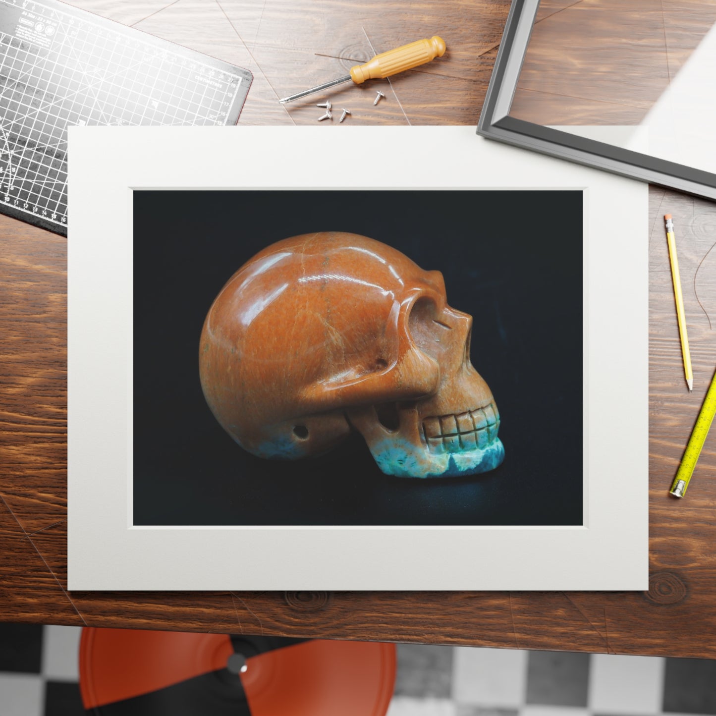Sedona Jasper Skull  -  Fine Art Print and Passepartout Paper Frame