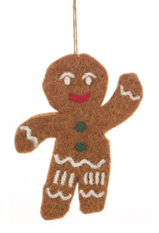 Jolly Gingerbread Man Hanging Christmas Decoration (Handmade Felt)