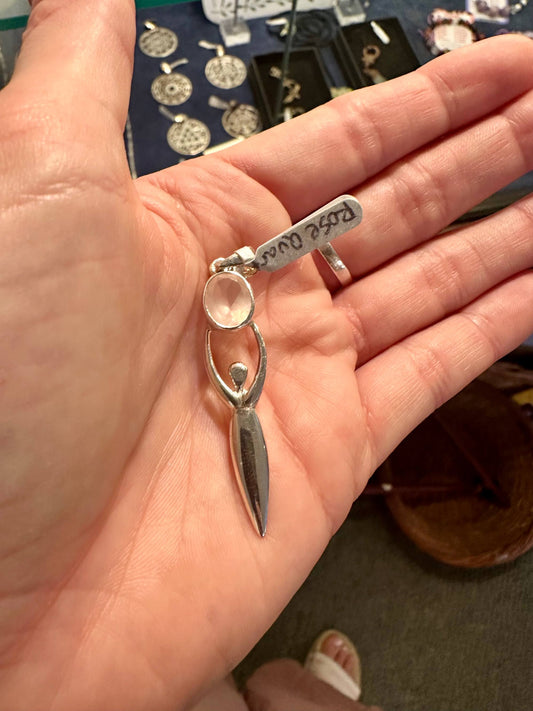 Silver Goddess Pendant - Faceted Rose Quartz