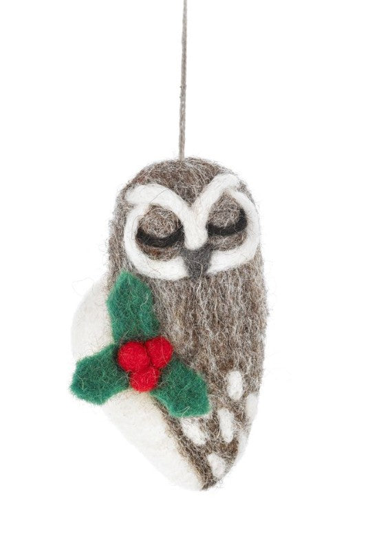 Carol the Christmas Owl Hanging Decoration (Handmade Felt)