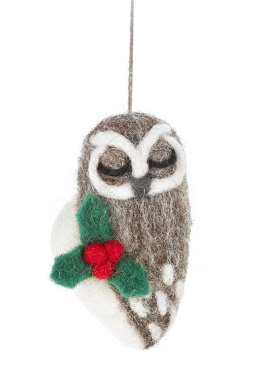 Carol the Christmas Owl Hanging Decoration (Handmade Felt)