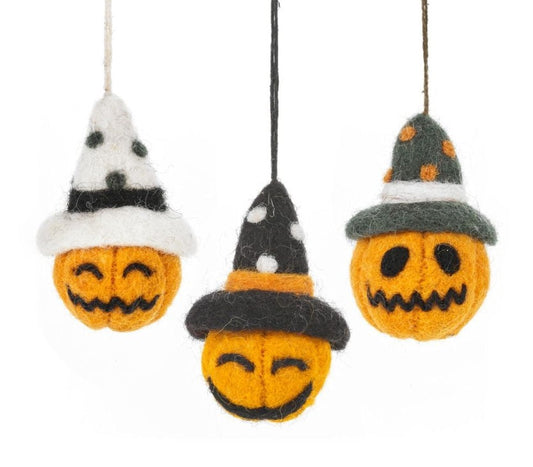 Pumpkin Bauble Trio Hanging Halloween Decorations (Handmade Felt)