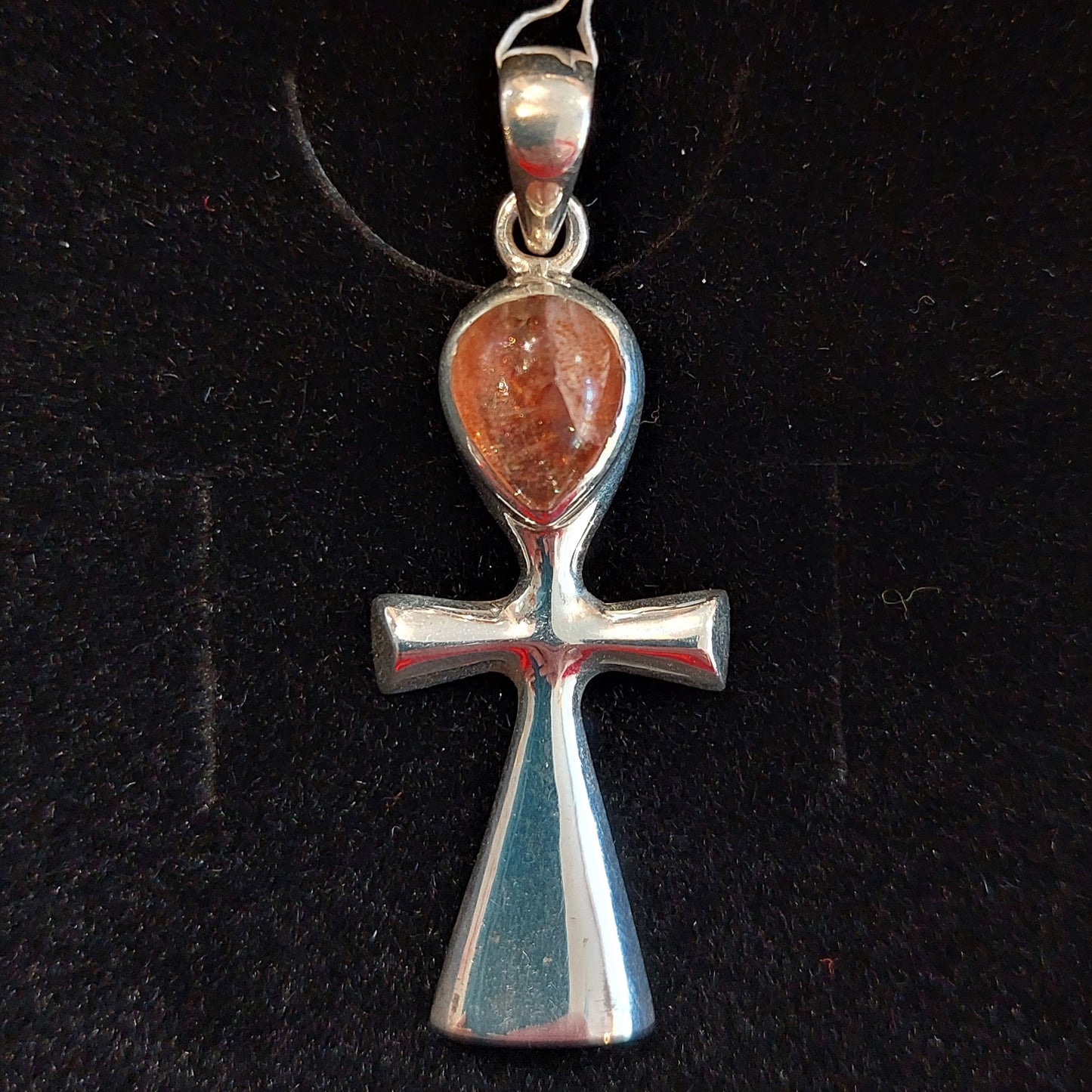 Silver Ankh Pendant - Sunstone