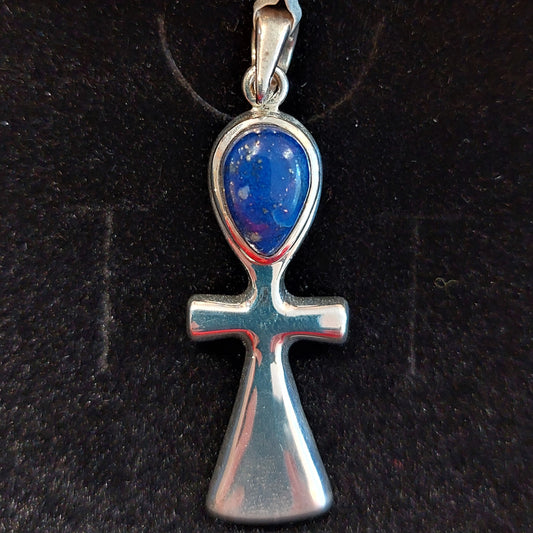 Silver Ankh Pendant - Lapis Lazuli