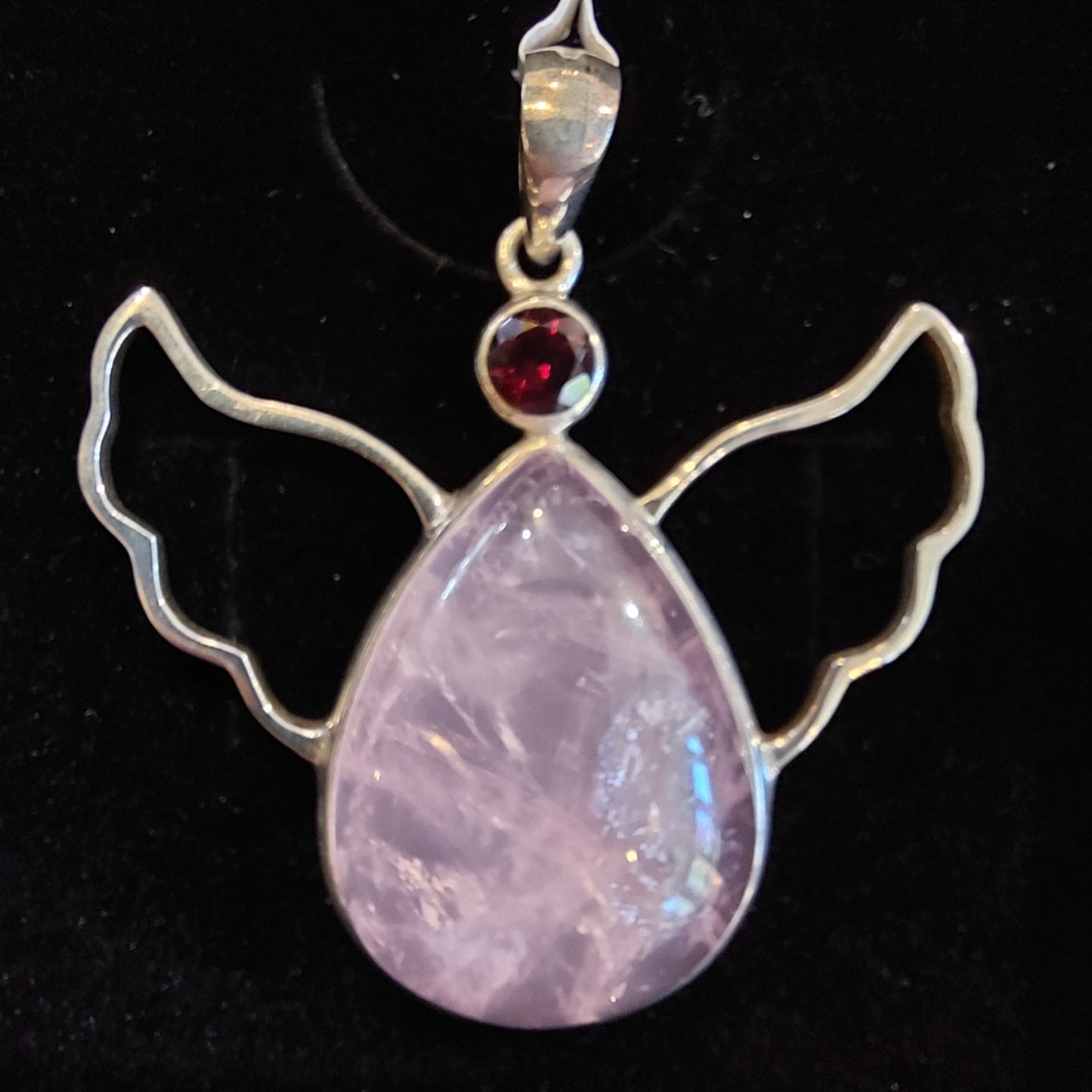 Silver Angel Pendant - Rose Quartz & Garnet