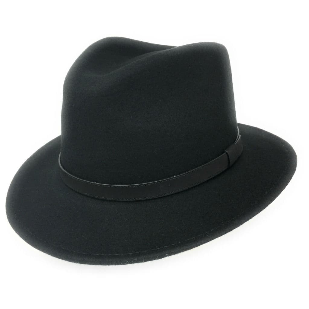 Crushable Wool Fedora Hat - Black