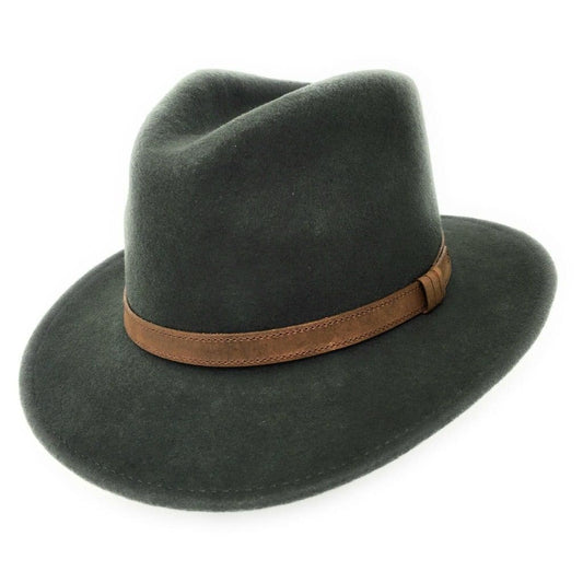 Crushable Wool Fedora Hat - Dark Green