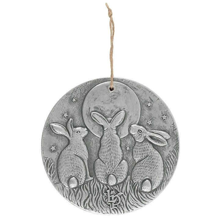 Moon Gazing Hares Wall Plaque (Silver)