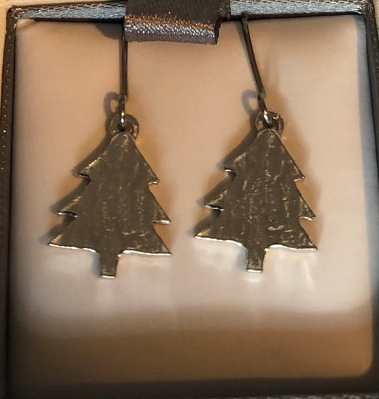 Pewter Christmas Tree Earrings