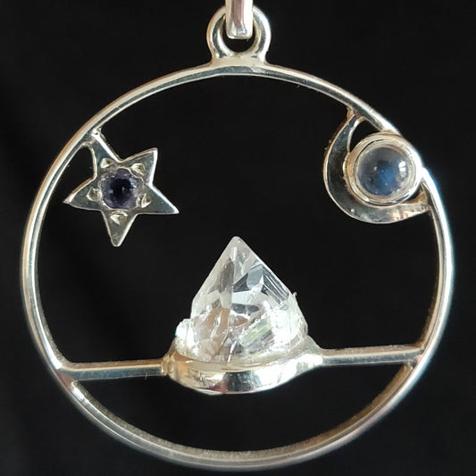 Silver Moon, Star & Pyramid Pendant