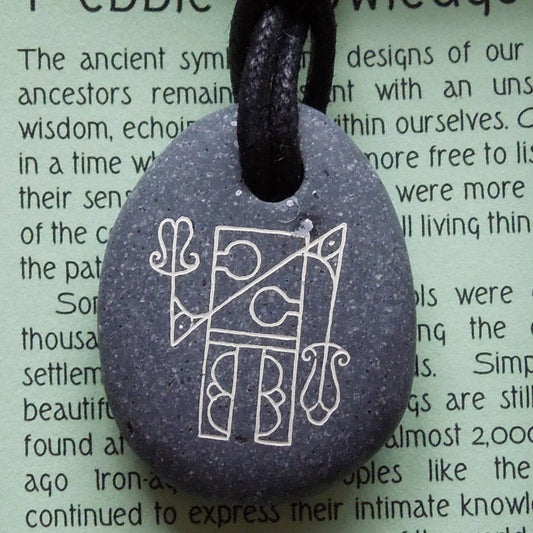 Pictish Pebble Pendant - Abstract Robot (B5)
