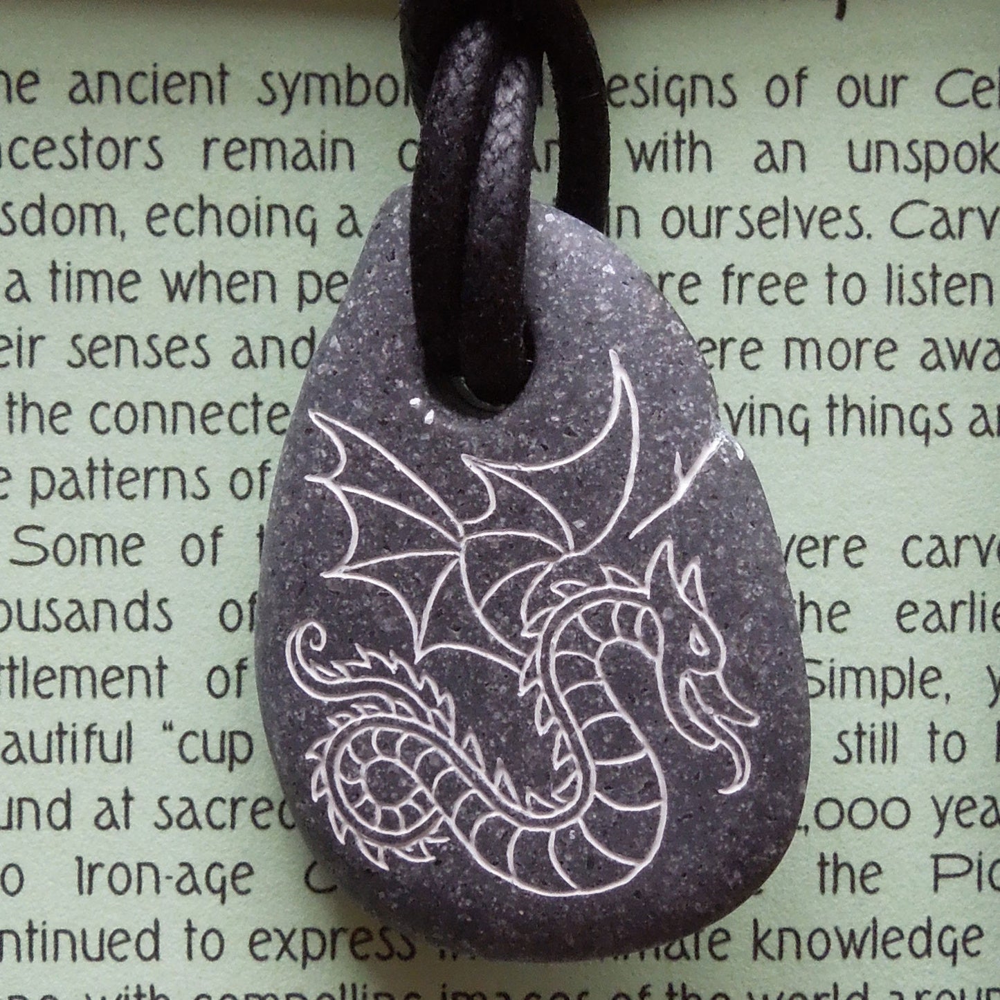 Pictish Pebble Pendant - Dragon (Round) (C18)