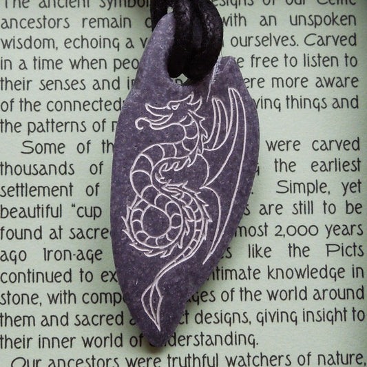 Pictish Pebble Pendant - Dragon (Pointed) (C19)