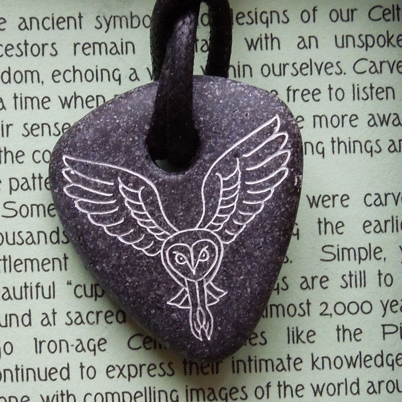 Pictish Pebble Pendant - Owl (Pointed Flying) (C20B)